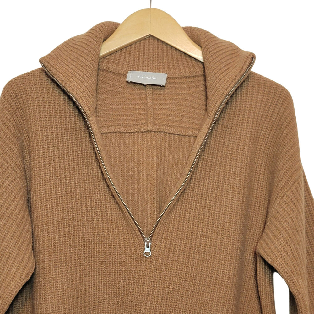 Everlane The Half-Zip Wool Ribbed Knit Sweater Long Sleeve Camel Tan S Classic - Picture 6 of 16